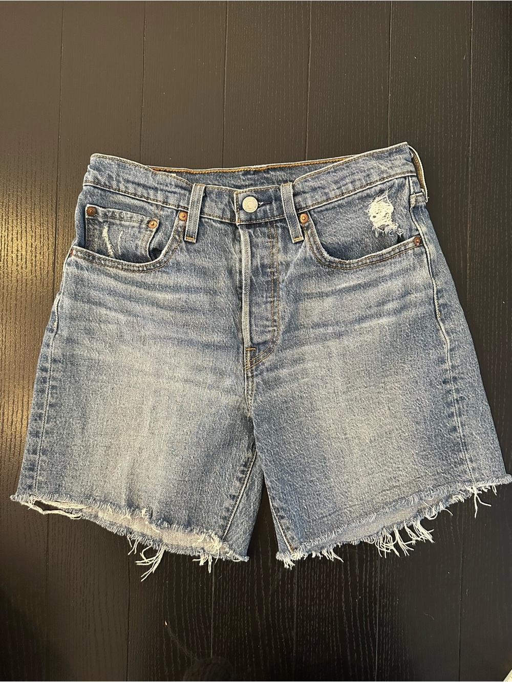 π Leviβs ~ Classic High-Waist Blue Denim Cutoff Shorts